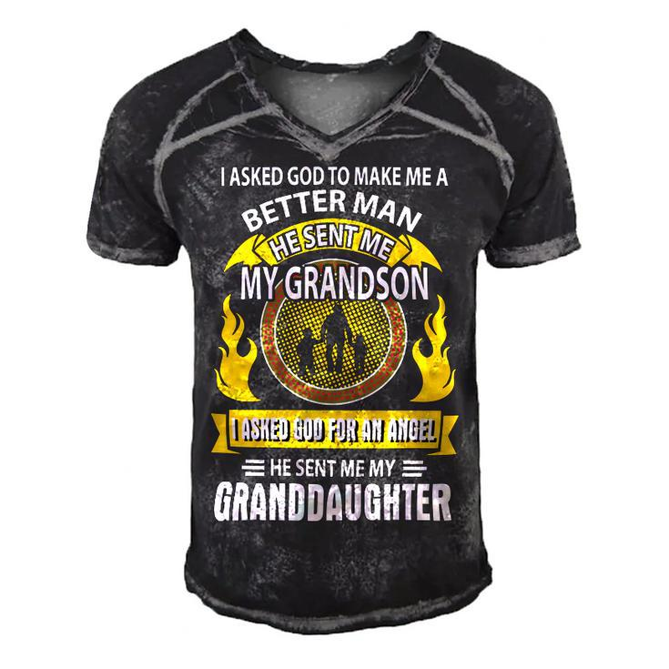 Father Grandpa I Asked God To Make Me A Better Man He Sent Me My Grandson Family Dad Men's Short Sleeve V-neck 3D Print Retro Tshirt