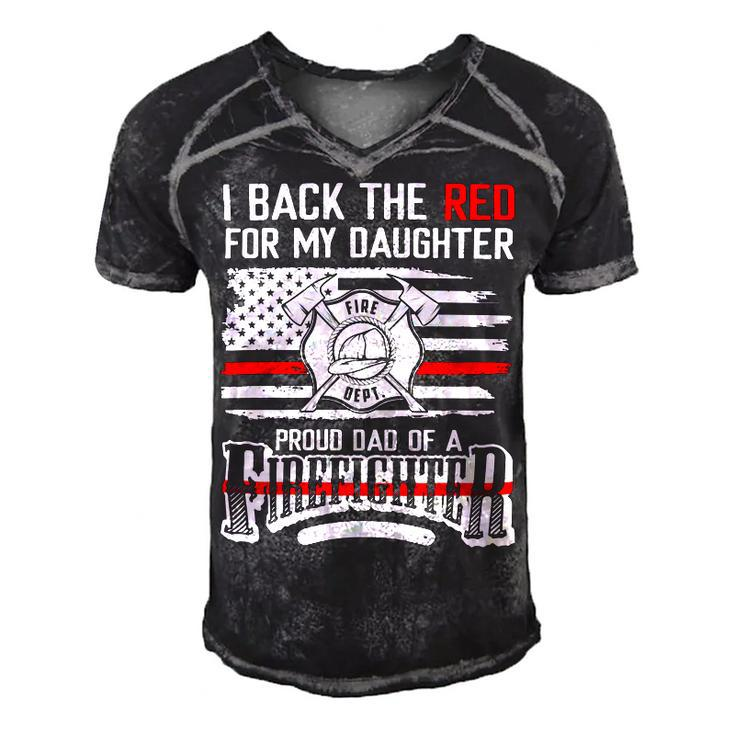 Father Grandpa I Back The Red For My Daughter Proud Firefighter Dad 186 Family Dad Men's Short Sleeve V-neck 3D Print Retro Tshirt
