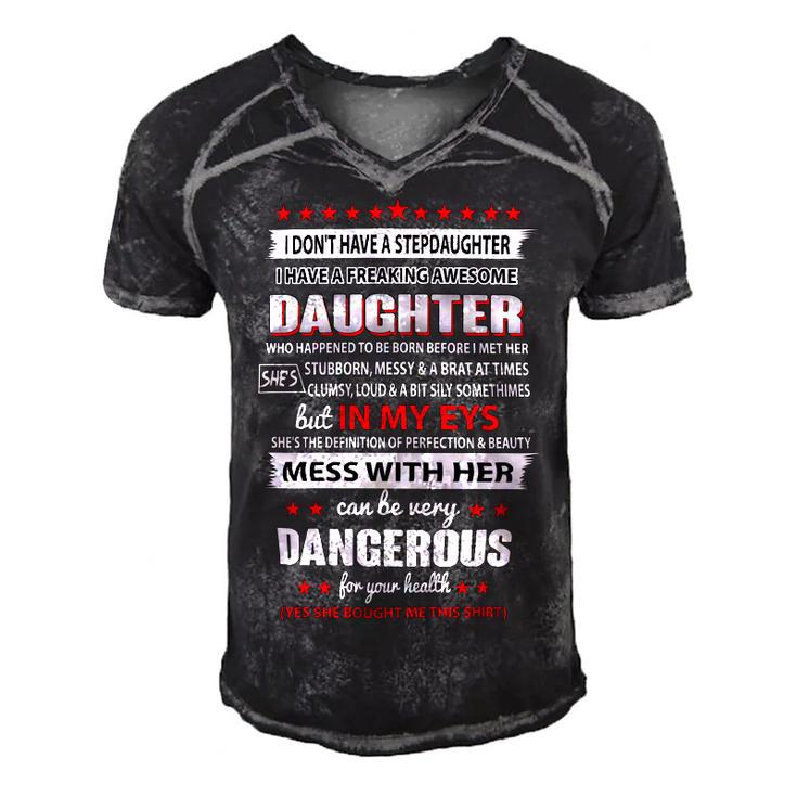 Father Grandpa I Dont Have A Stepdaughter I Have A Freaking Awesome Daughter 164 Family Dad Men's Short Sleeve V-neck 3D Print Retro Tshirt
