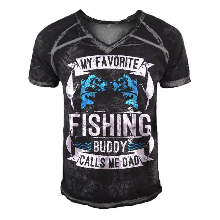 Father Grandpa My Favorite Fishing Buddy Calls Me Dad504 Family Dad Men's Short Sleeve V-neck 3D Print Retro Tshirt