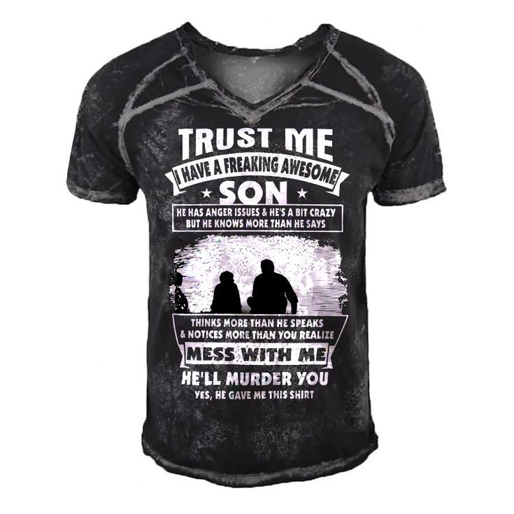 Father Grandpa Trust Me I Have A Freaking Awesome Son He Has Anger Issues 109 Family Dad Men's Short Sleeve V-neck 3D Print Retro Tshirt