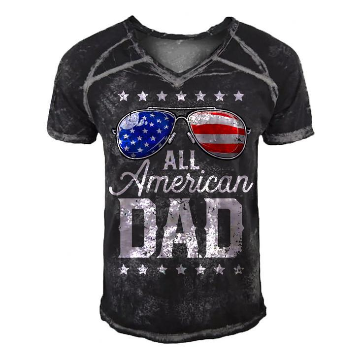 Fathers Day All American Dad 4Th Of July Us Flag   Men's Short Sleeve V-neck 3D Print Retro Tshirt
