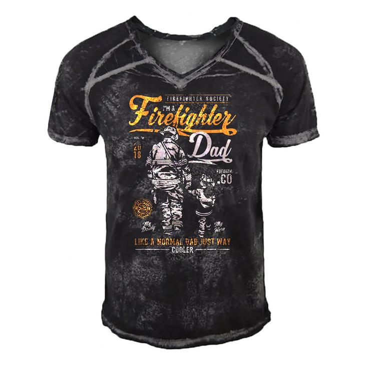 Fathers Day Firefighter Retro Fireman Gifts Men's Short Sleeve V-neck 3D Print Retro Tshirt