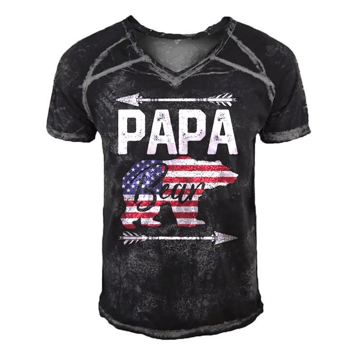 Fathers Day Gift Papa Bear Dad Grandpa Usa Flag July 4Th Men's Short Sleeve V-neck 3D Print Retro Tshirt