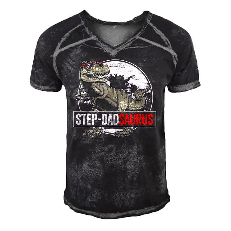 Fathers Day Step Dadsaurusrex Dinosaur Funny Step Dad Men's Short Sleeve V-neck 3D Print Retro Tshirt