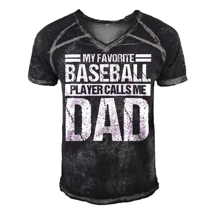 Favorite Baseball Player Calls Me Dad Men's Short Sleeve V-neck 3D Print Retro Tshirt