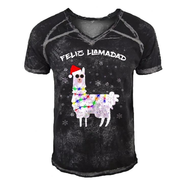 Feliz Llamadad Funny Lama Christmas Saying Alpaca Outfit Men's Short Sleeve V-neck 3D Print Retro Tshirt