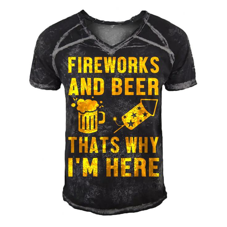 Fireworks And Beer Thats Why I Am Here Party Pyrotechnics  Men's Short Sleeve V-neck 3D Print Retro Tshirt