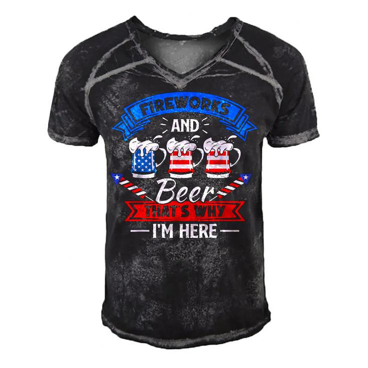Fireworks & Beer Thats Why Im Here Funny 4Th Of July Bbq  Men's Short Sleeve V-neck 3D Print Retro Tshirt