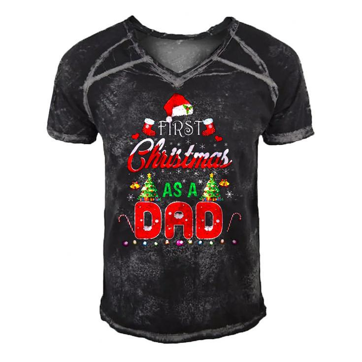 First Christmas As A Dad  Santa Hat Ugly Xmas Men's Short Sleeve V-neck 3D Print Retro Tshirt