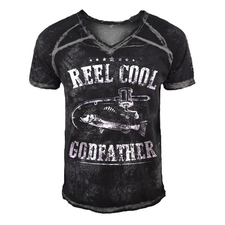 Fishing Reel Cool Godfather Men's Short Sleeve V-neck 3D Print Retro Tshirt