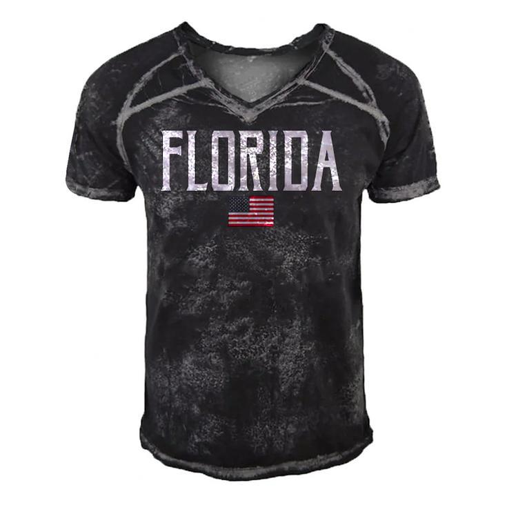 Florida American Flag Vintage White Text Men's Short Sleeve V-neck 3D Print Retro Tshirt
