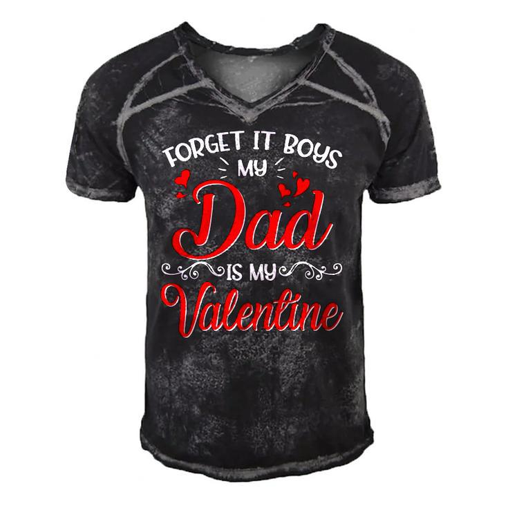 Forget It Boys My Dad Is My Valentine Daddy Girl Valentines Men's Short Sleeve V-neck 3D Print Retro Tshirt