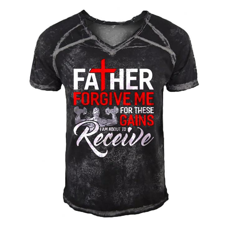 Forgive Me Father For These Gains Weight Training Gym Men's Short Sleeve V-neck 3D Print Retro Tshirt