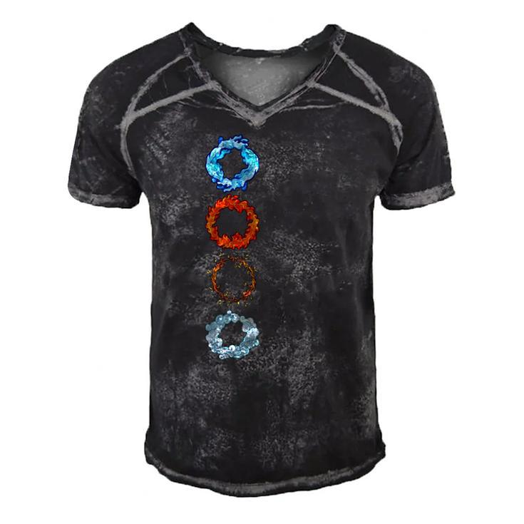 Four Elements Air Earth Fire Water Ancient Alchemy Symbols Men's Short Sleeve V-neck 3D Print Retro Tshirt