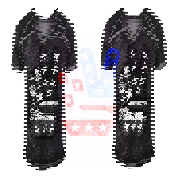 Fourth 4th Of July Shirt American Flag Peace Sign Hand Tee