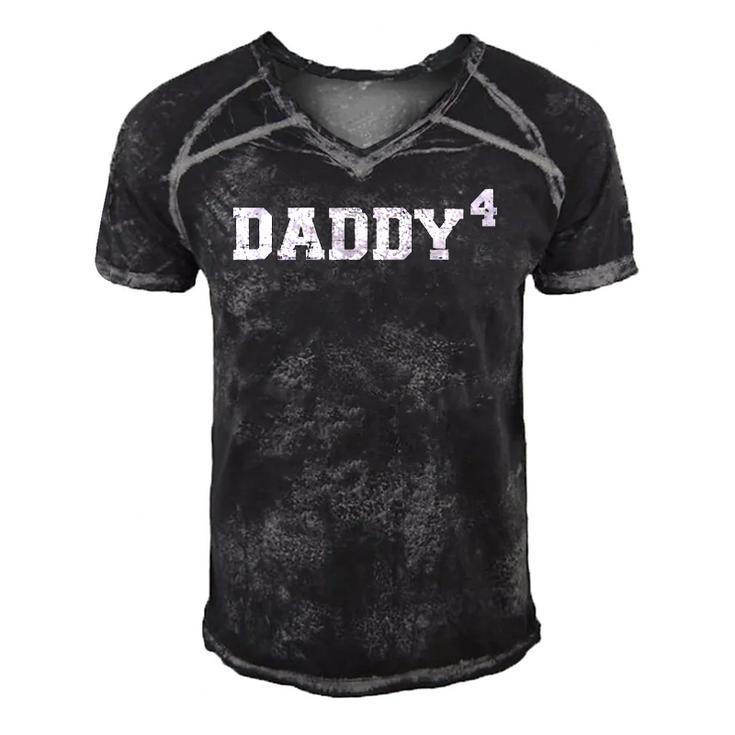 Fourth 4Th Time Daddy Dad Of Four Kids Fathers Day Gift  Men's Short Sleeve V-neck 3D Print Retro Tshirt