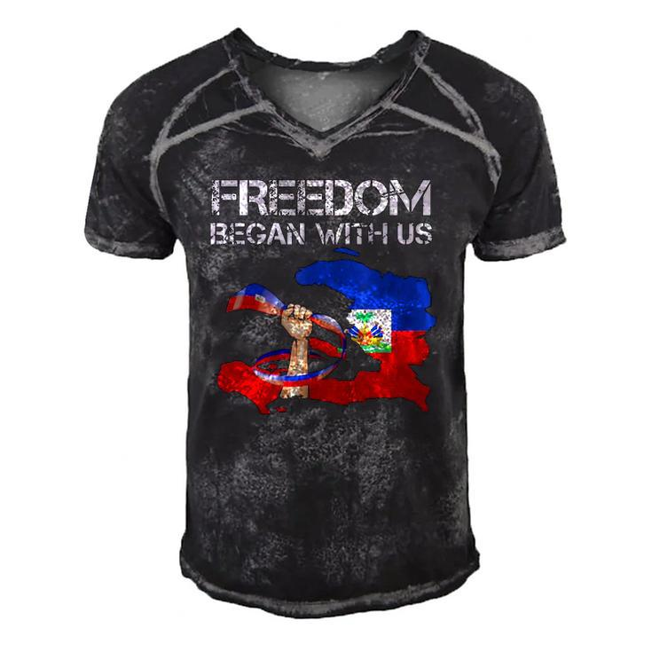 Freedom Began With Us Haitian Flag Happy Independence Day Men's Short Sleeve V-neck 3D Print Retro Tshirt