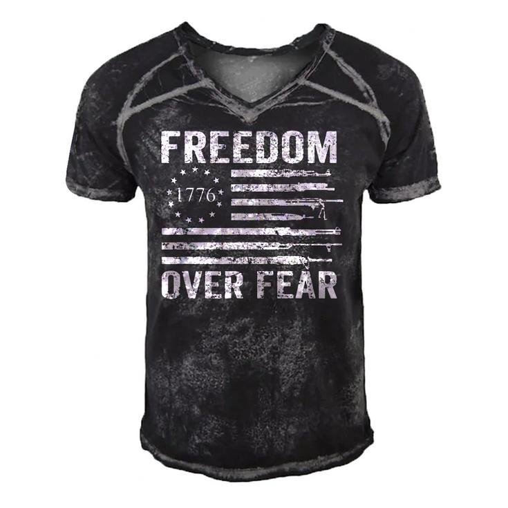 Freedom Over Fear - Pro Gun Rights 2Nd Amendment Guns Flag Men's Short Sleeve V-neck 3D Print Retro Tshirt