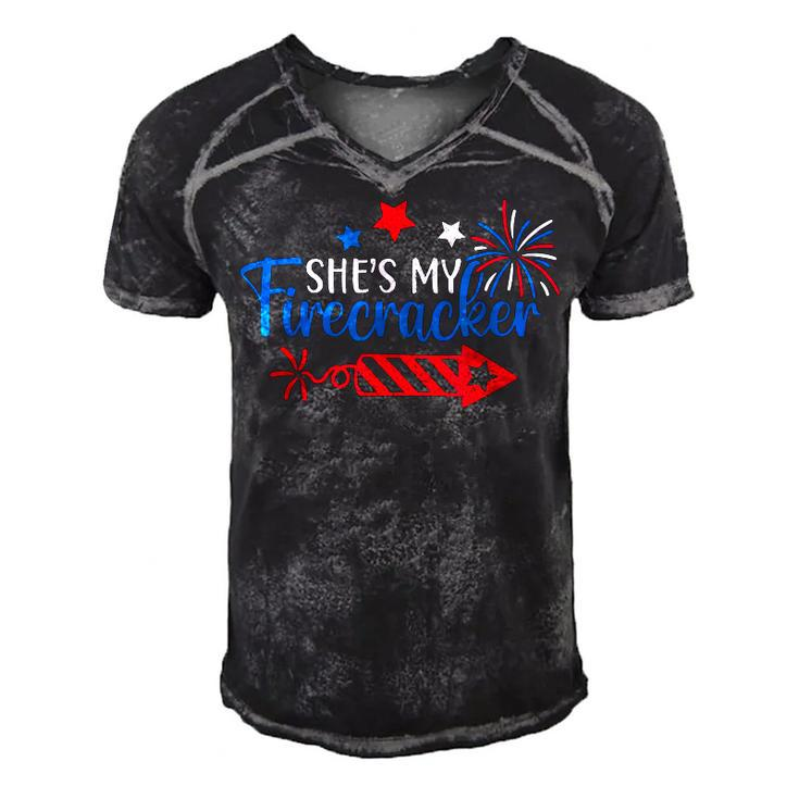 Funny 4Th Of July She Is My Firework Patriotic Us Couples  Men's Short Sleeve V-neck 3D Print Retro Tshirt