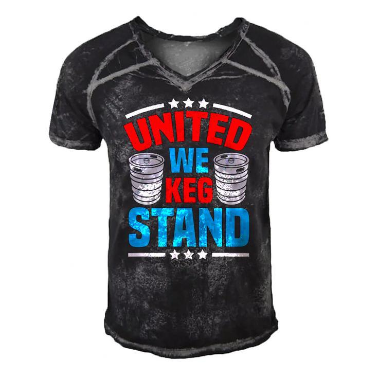 Funny Alcohol United We Keg Stand Patriotic 4Th Of July Men's Short Sleeve V-neck 3D Print Retro Tshirt