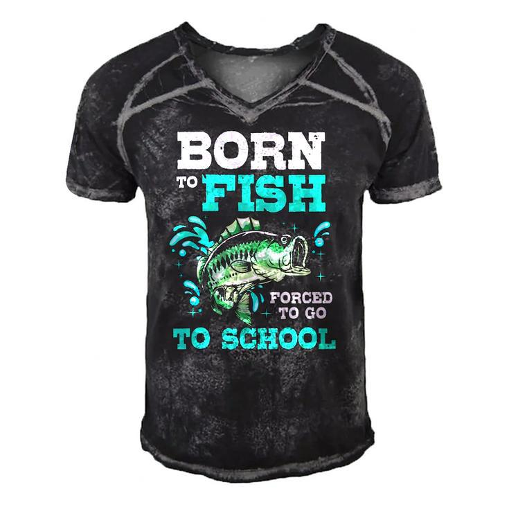 Funny Bass Fishing Born To Fish Forced To Go To School Men's Short Sleeve V-neck 3D Print Retro Tshirt