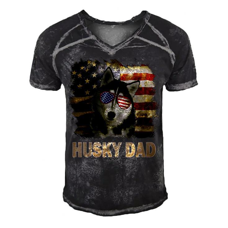 Funny Best Husky Dad Ever American Flag 4Th Of July Vintage  Men's Short Sleeve V-neck 3D Print Retro Tshirt