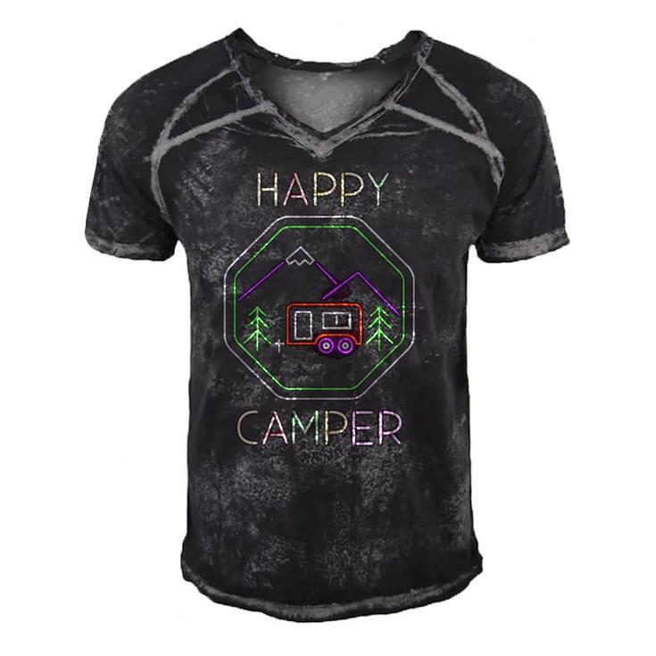 Funny Camper Gift Tee Happy Camping Lover Camp Vacation Men's Short Sleeve V-neck 3D Print Retro Tshirt