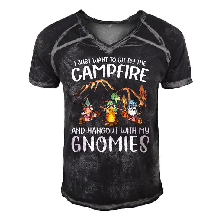 Funny Camping Gnome Hangout With My Gnomies Campfire Men's Short Sleeve V-neck 3D Print Retro Tshirt