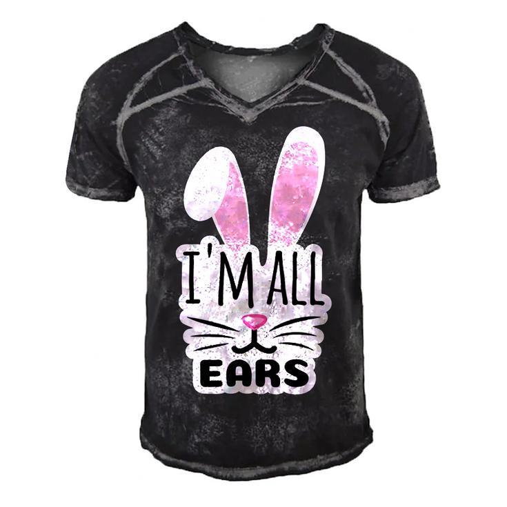 Funny Cute Pink Bunny Im All Ears Rabbit Happy Easter Day Gift For Girls Women Mom Mommy Family Birthday Holiday Christmas Men's Short Sleeve V-neck 3D Print Retro Tshirt