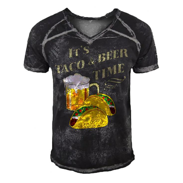 Funny Drinking  Its Taco & Beer Time Cinco De Mayo  Men's Short Sleeve V-neck 3D Print Retro Tshirt