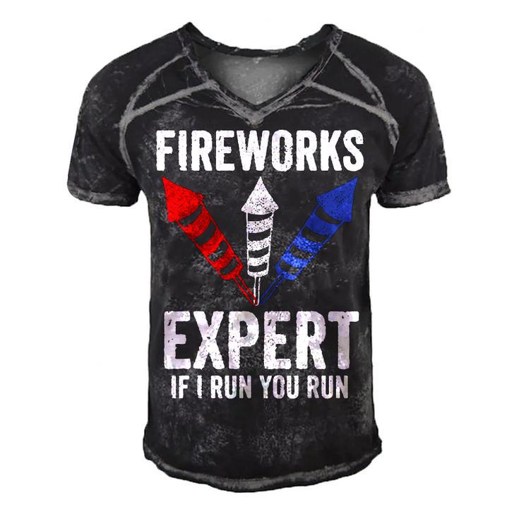 Funny Fireworks Expert 4Th Of July If I Run You Run  Men's Short Sleeve V-neck 3D Print Retro Tshirt