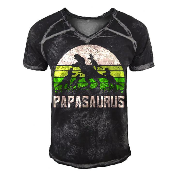 Funny Grandpa  Papasaurus Dinosaur 4 Kids Fathers Day  V2 Men's Short Sleeve V-neck 3D Print Retro Tshirt
