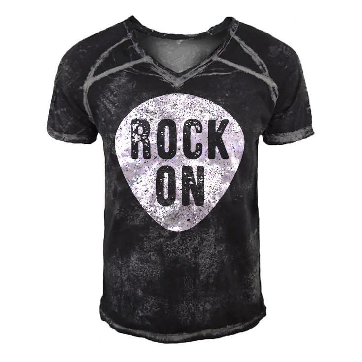 Funny Guitarist Guitar Pick Rock On Music Band Men's Short Sleeve V-neck 3D Print Retro Tshirt