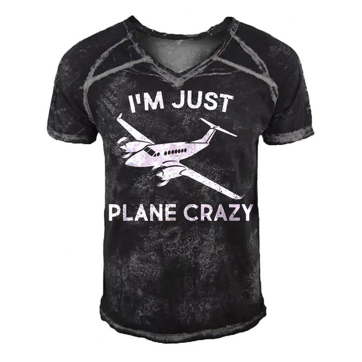 Funny Im Just Plane Crazy Pilots Aviation Airplane Lover  Men's Short Sleeve V-neck 3D Print Retro Tshirt