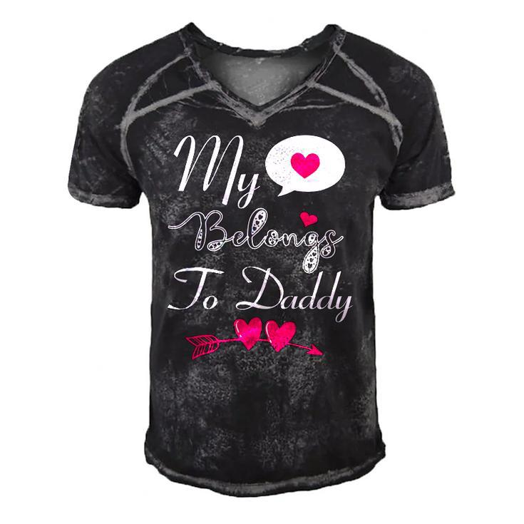 Funny My Heart Belongs To Daddy Girls Boys Valentines Day Tee Men's Short Sleeve V-neck 3D Print Retro Tshirt