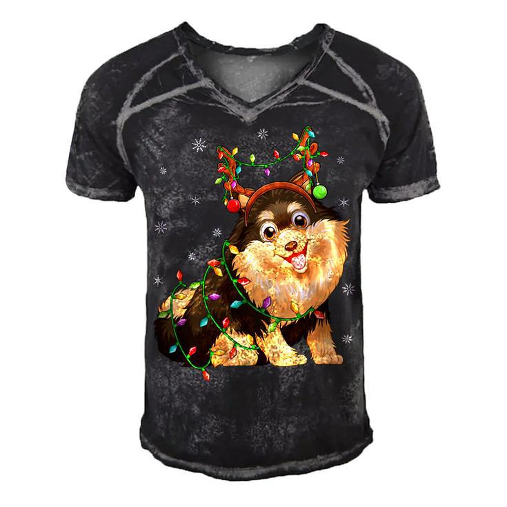 Funny Xmas Lighting Reindeer Hat Pomeranian Dog Christmas T-Shirt Men's Short Sleeve V-neck 3D Print Retro Tshirt