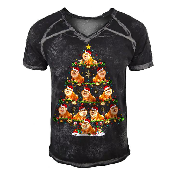 Funny Xmas Lighting Santa Pomeranian Christmas Tree T-Shirt Men's Short Sleeve V-neck 3D Print Retro Tshirt