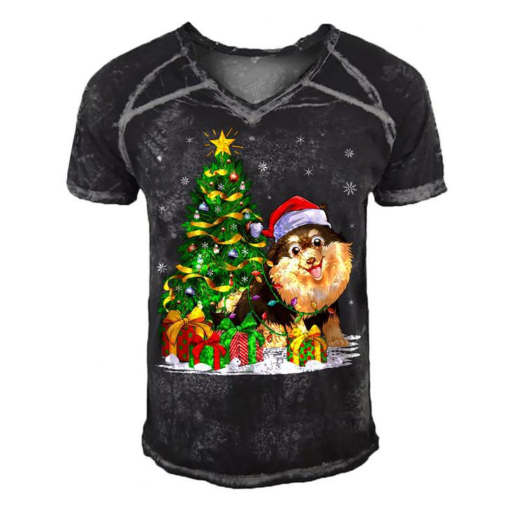 Funny Xmas Tree Family Matching Santa Pomeranian Christmas T-Shirt Men's Short Sleeve V-neck 3D Print Retro Tshirt
