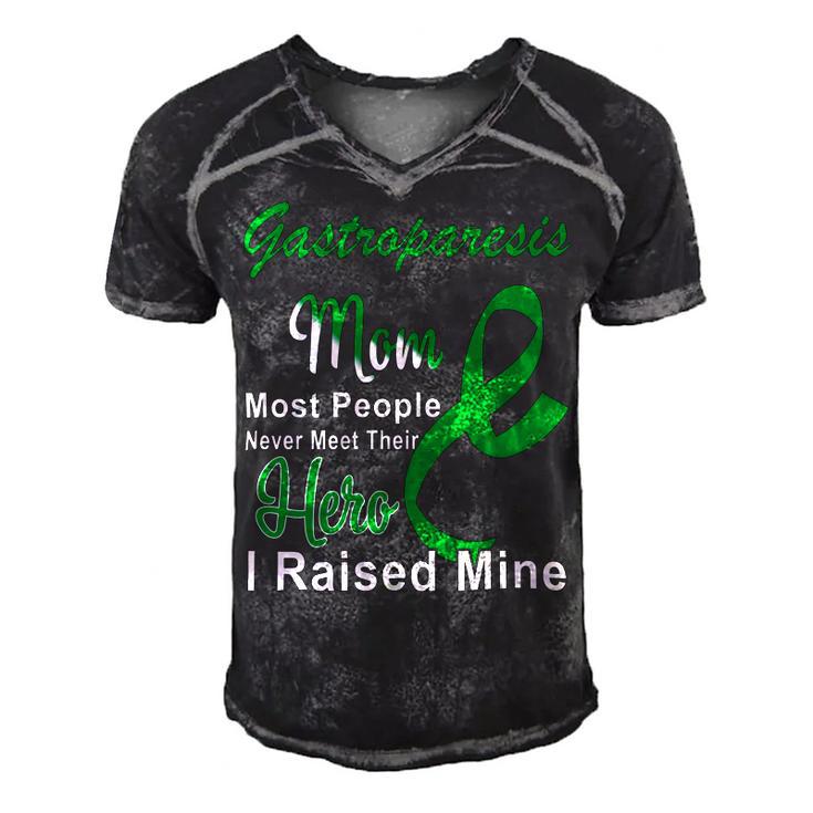 Gastroparesis Warrior  Skull Women Vintage  Green Ribbon  Gastroparesis  Gastroparesis Awareness V2 Men's Short Sleeve V-neck 3D Print Retro Tshirt