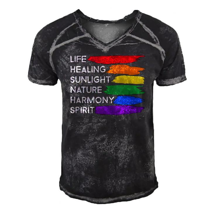 Gay Pride Awareness Flag Meaning  For Gay & Lesbian  Men's Short Sleeve V-neck 3D Print Retro Tshirt