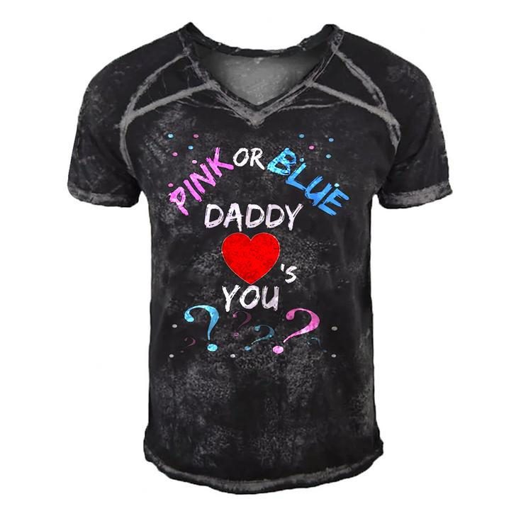 Gender Reveal For Dad Pink Or Blue Daddy Loves You Men's Short Sleeve V-neck 3D Print Retro Tshirt