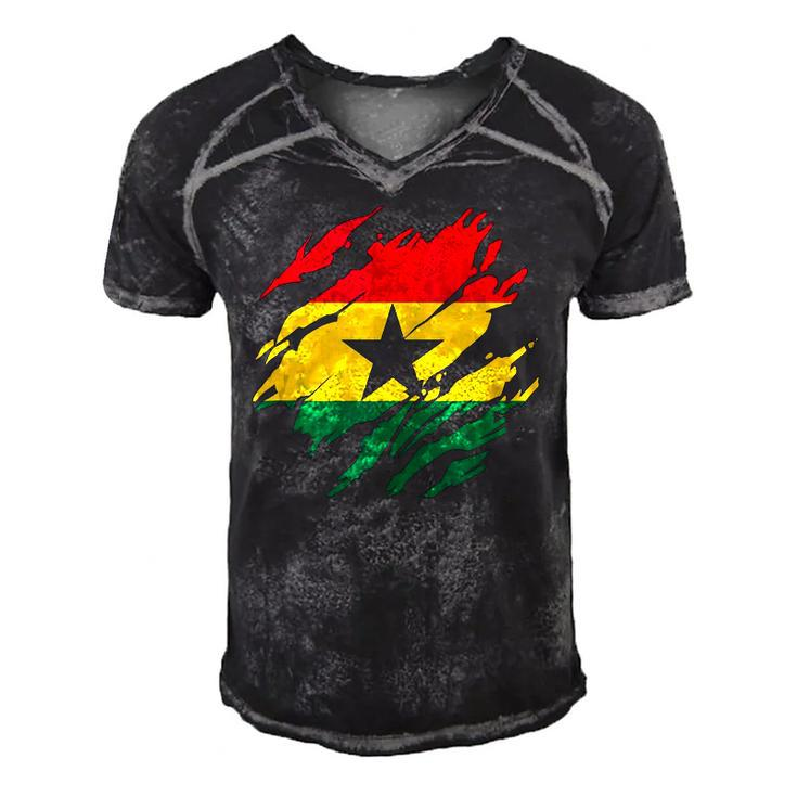 Ghanaian Flag Ghana Torn Print Men's Short Sleeve V-neck 3D Print Retro Tshirt