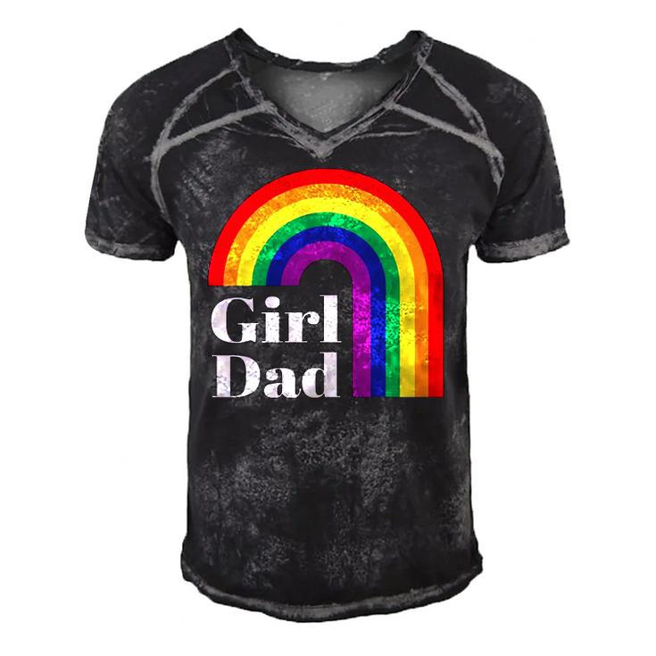Girl Dad Outfit For Fathers Day Lgbt Gay Pride Rainbow Flag Men's Short Sleeve V-neck 3D Print Retro Tshirt
