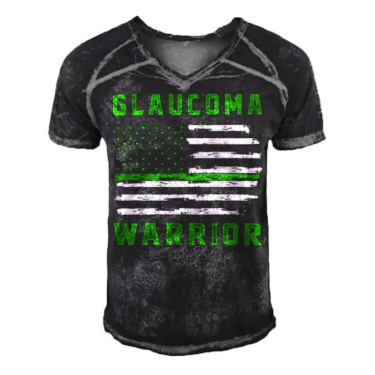 Glaucoma Warrior Usa Flag  United States Flag  Green Ribbon  Glaucoma  Glaucoma Awareness Men's Short Sleeve V-neck 3D Print Retro Tshirt