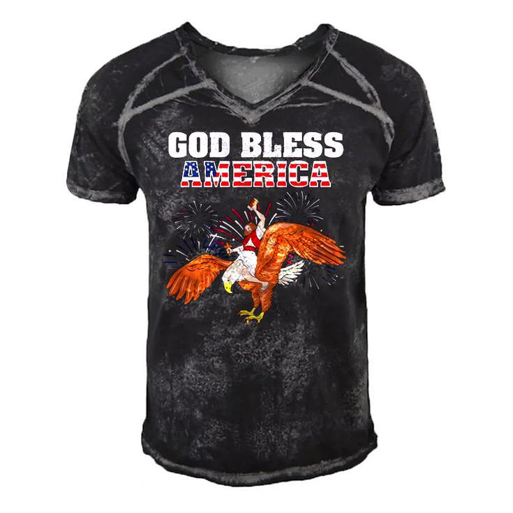 God Bless America  Jesus Riding A Bald Eagle Men's Short Sleeve V-neck 3D Print Retro Tshirt