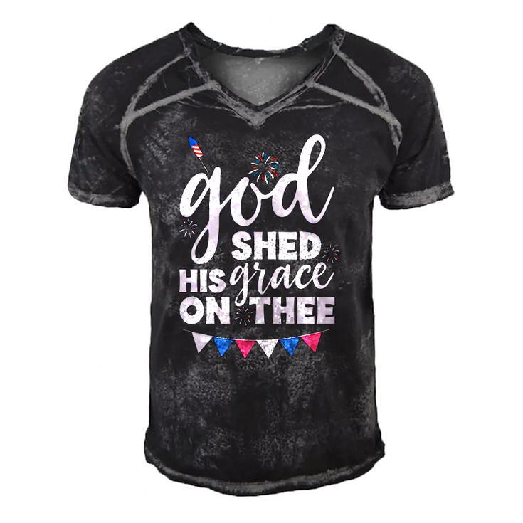 God Shed His Grace On Thee4th Of July Usa Anthem Men's Short Sleeve V-neck 3D Print Retro Tshirt