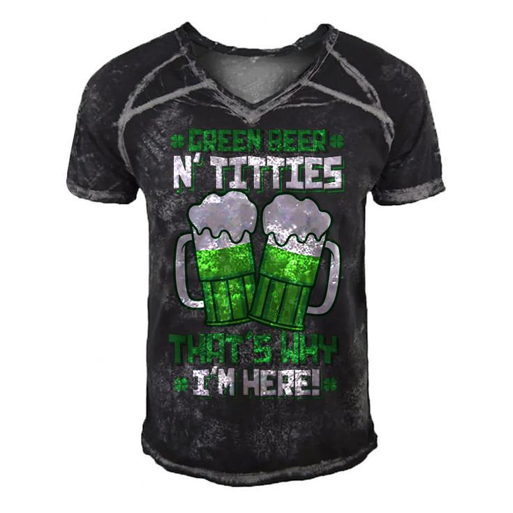 Green Beer Titties Funny St Patrick Day Adult Drinking  Men's Short Sleeve V-neck 3D Print Retro Tshirt