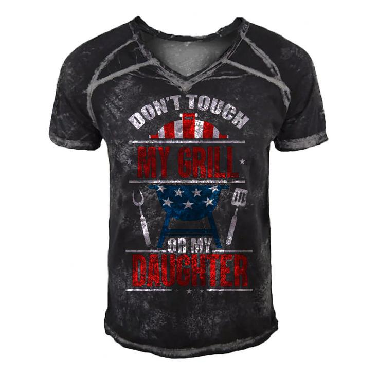 Grill Usa Flag 4Th Of July Patriotic Barbeque Dad Daddy   Men's Short Sleeve V-neck 3D Print Retro Tshirt