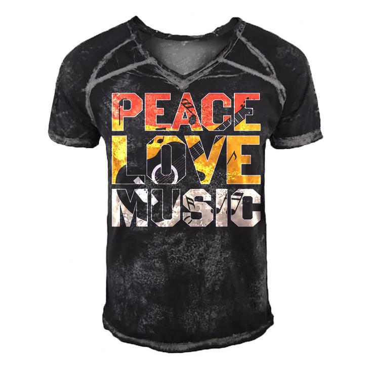 Guitar  Retro Peace Love Music Band Gift Guitarist  Men's Short Sleeve V-neck 3D Print Retro Tshirt